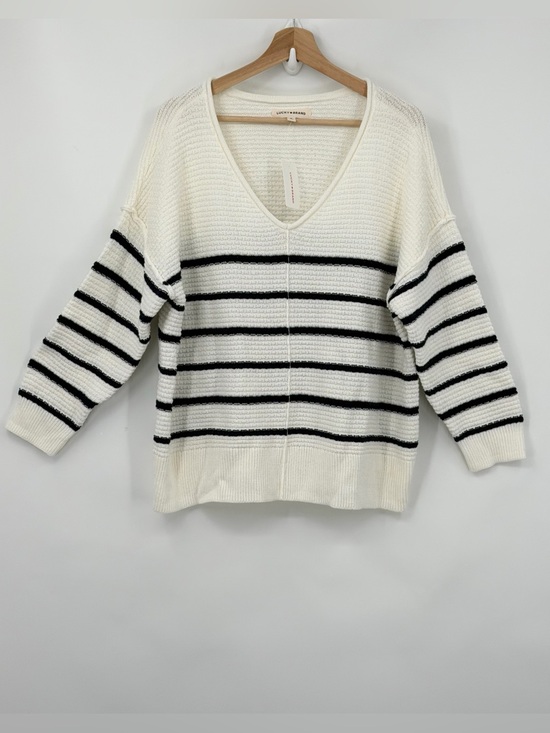Lucky Brand Sweaters - NWT Lucky Brand striped coastal boxy cotton blend v neck sweater size 1X ribbed